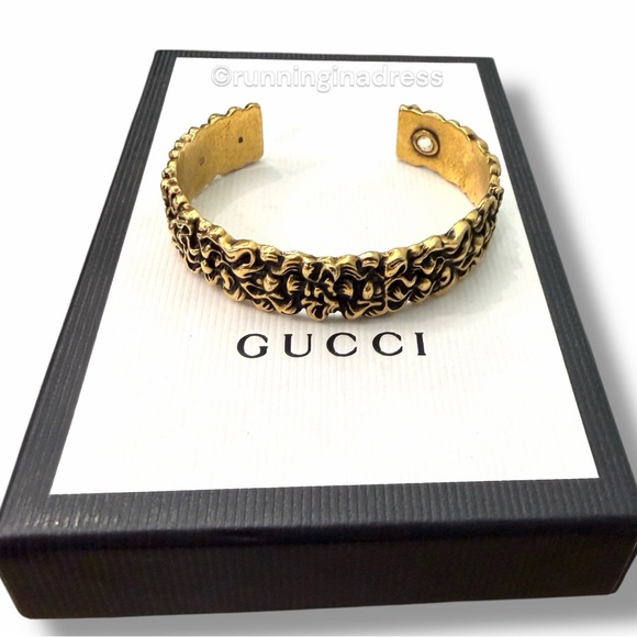 Gucci Jewelry - Gucci Lion Mane Cuff Bracelet In Aged Gold-tone With Crystal